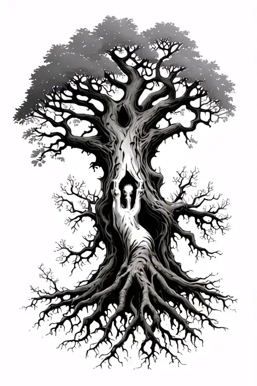 Creepy Tree With Human Heat Connected To Roots