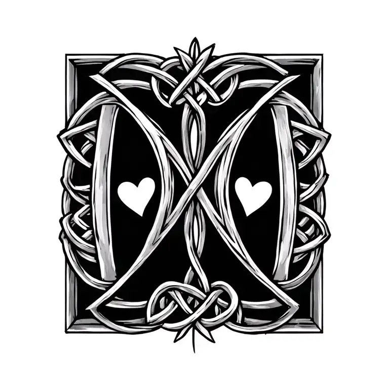 Celtic Letters D M With Hearts Connected