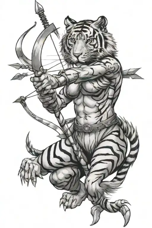Female Sagittarius Rising Tiger While Pulling A Fire Arrow