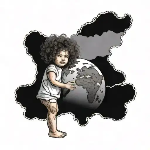 Curly Hair Toddler Daughter Standing In Front Of The Earth