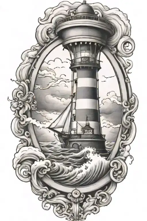 Hour Glass With Ship In Storm Heading Towards A Lighthouse