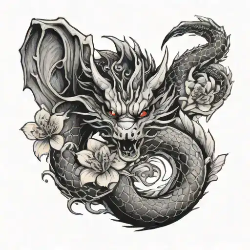 Dragon With Sakura Flowers
