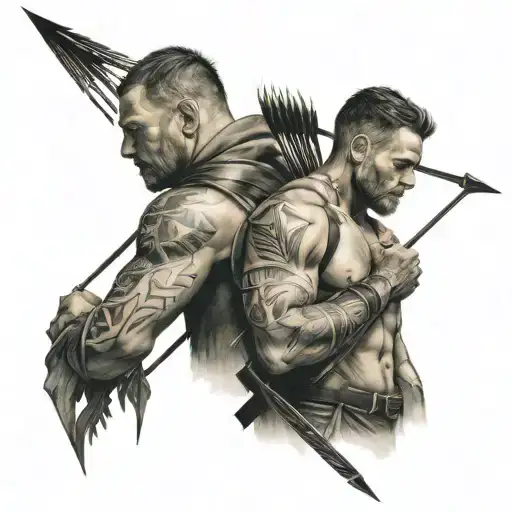 Father And Son Son With Arrow In Back Father With Many Arrows In Back