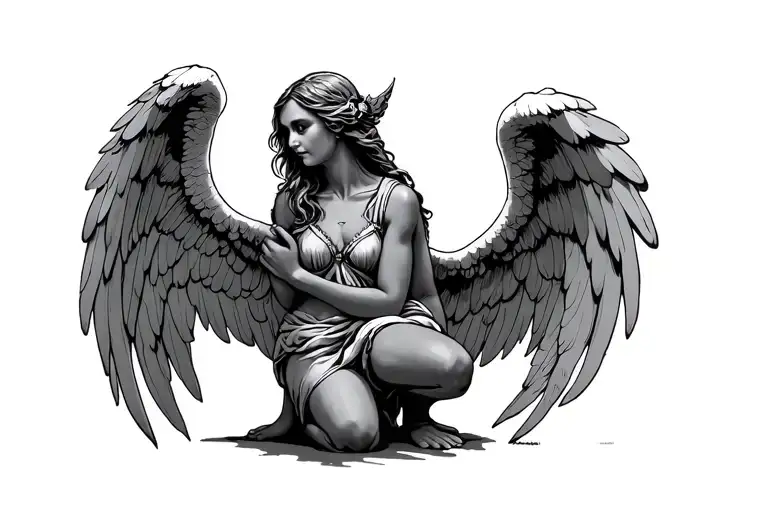 Kneeling Angel With One Holy Wing And One Evil Wi Started Story