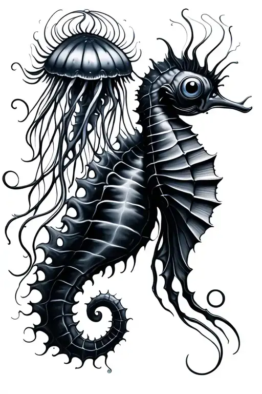 Jellyfish Sea Horse Koy Fish With Fine Line