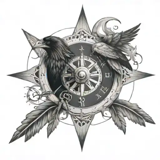 Viking Warrior Compass And Raven