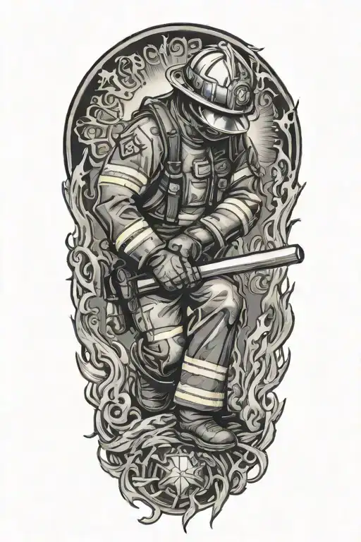 Fire Fighter Kneeling With Cross