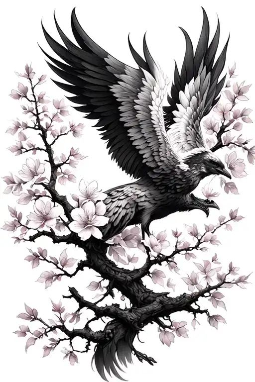 Phoenix On A Cherry Blossom Tree On The Spine