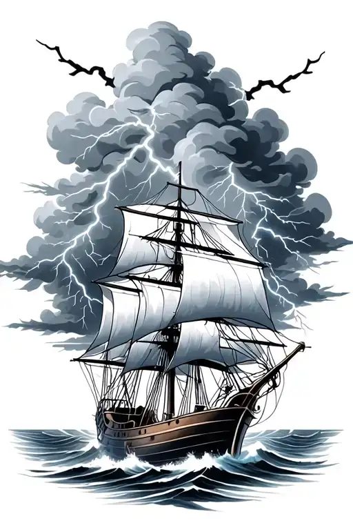 Nautical Ship Anchor Storm Clouds With Lightning