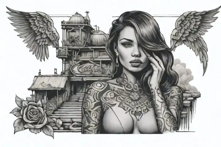 Mine Entrance With Beautiful Latin Woman Posing In Front