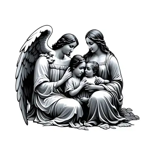Guardian Angel Looking Down Over A Family Members