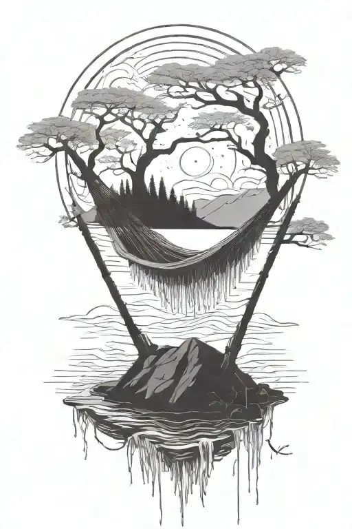 A Empty Hammock In The Woods Beside A Raging River With A Majestic Waterfall