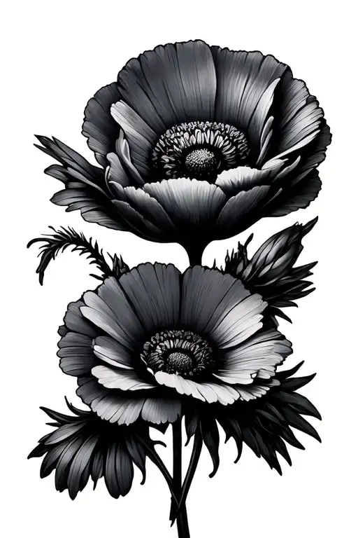 Poppy And Daisy Bouquet Tattoo Simple