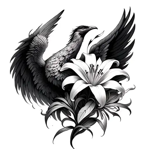 Phoenix Wings And Fire Lily Flower