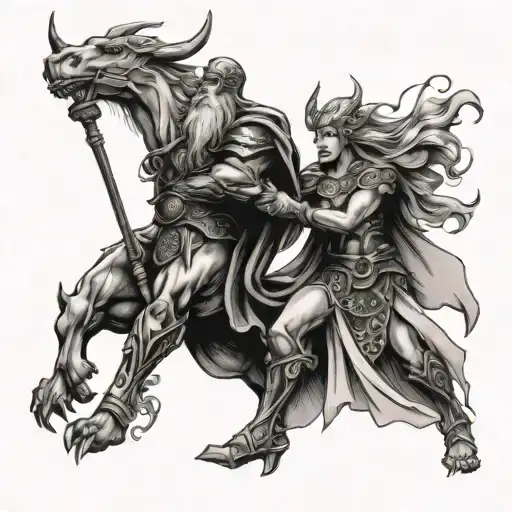 Odin Fighting Hel Goddess