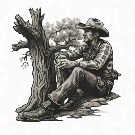 Cowboy Sitting By A Tree