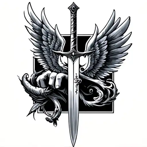 Gemini Zodiac Sign One Hand With Sword One Side One Wing