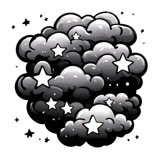 Dreamy Wispy Cloud Scene With Rounded Cartoon Stars With Focus On The Stars