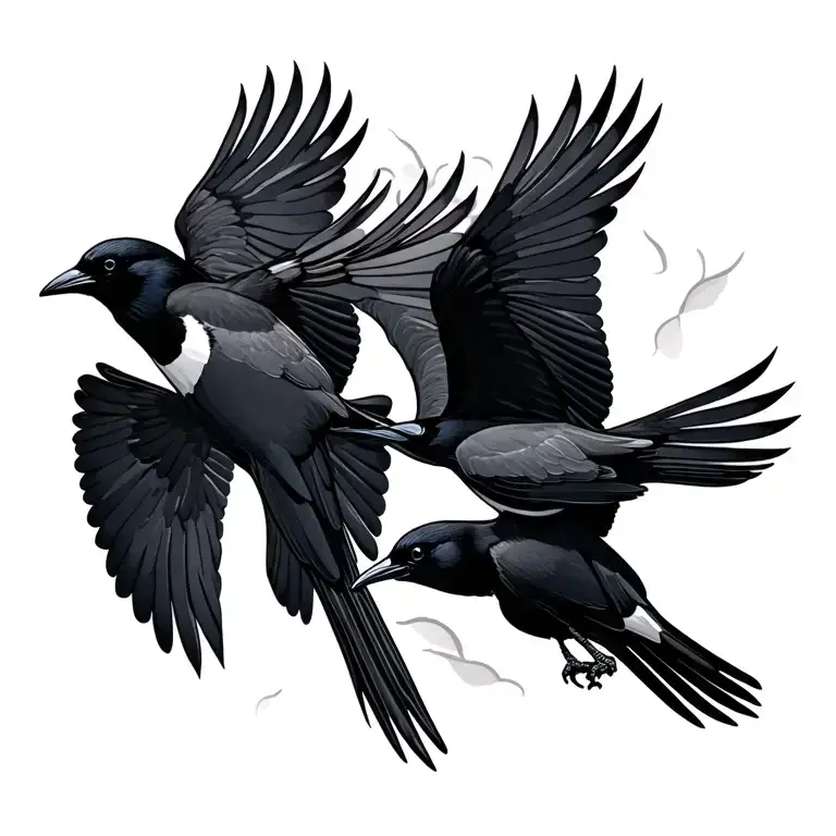 Two Australian Magpies Flying
