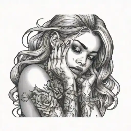 Pretty Girl With Long Nails Crying