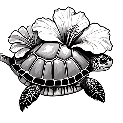 Turtle With Hibiscus Flower