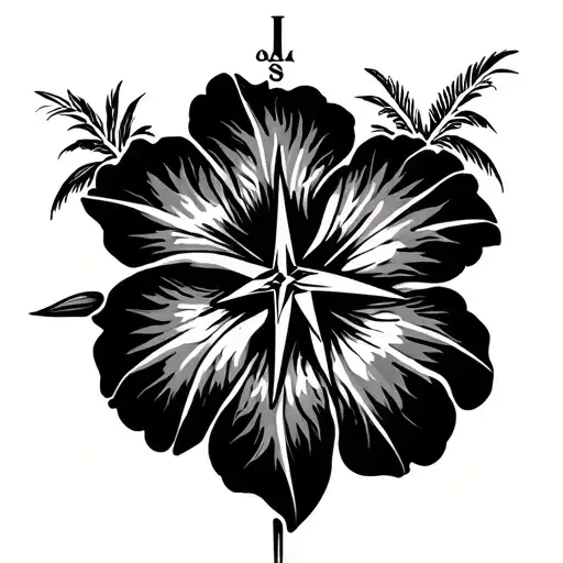 Turtle Island Hibiscus Palm Tree Compass
