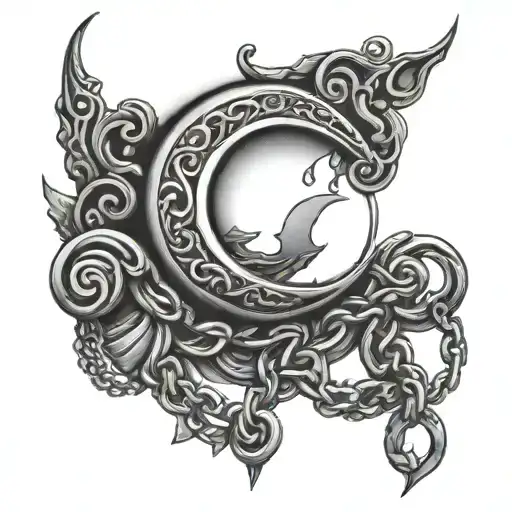 Crescent Moon With Chains Going Around The Arm