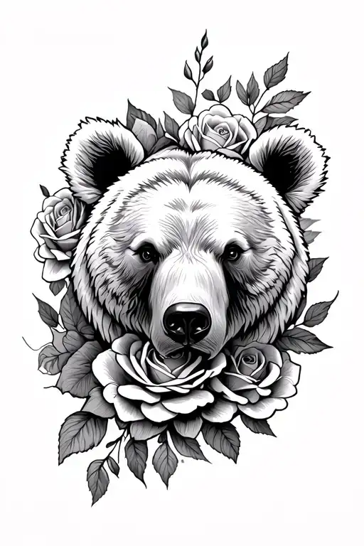 Bear Head And Roses Blooming
