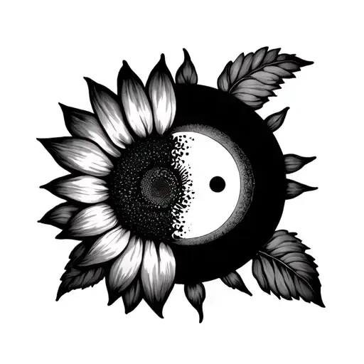 Sunflower With Sun And Moon Merging Together