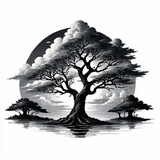 Tree Of Life Clouds And Laurierbladen