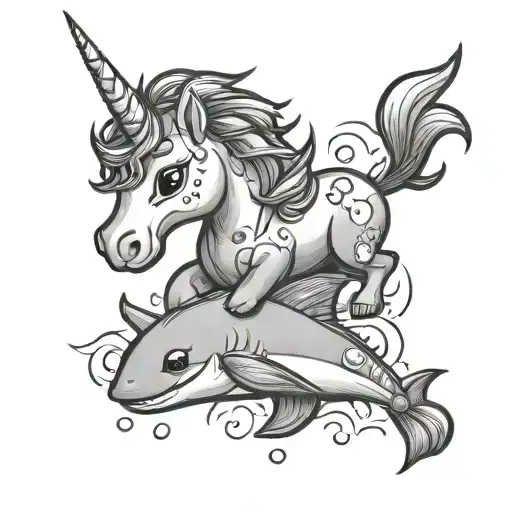 Cute Unicorn And Baby Shark