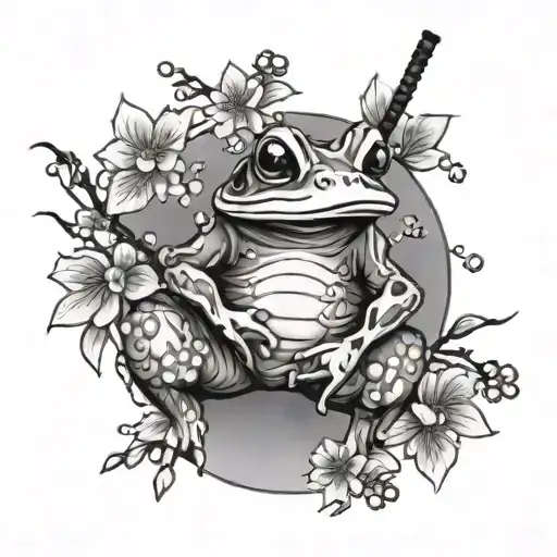 Samurai Frog With Cherry Blossoms Falling