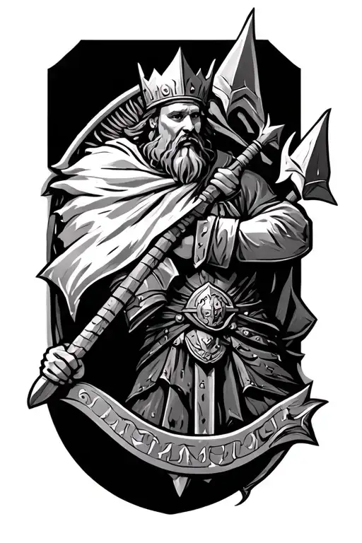 Medieval King Full Body Pose Hold A Spear