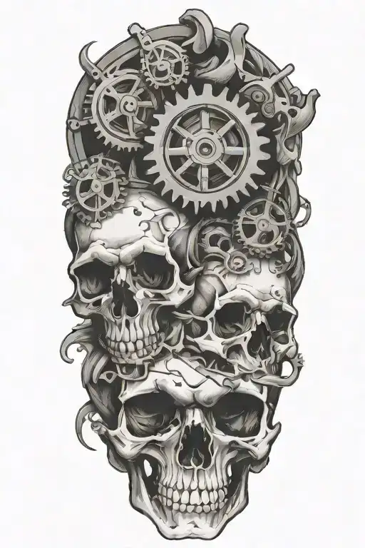 Overthinking Scull With Gears Intertwined With Broken Heart