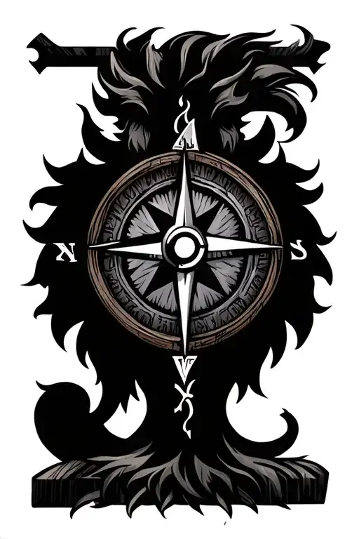 Lion Wooden Cross Compass