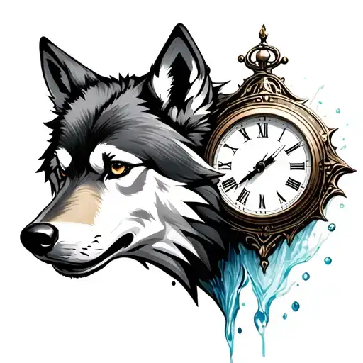 Wolf Head With Clock At 4 & Water