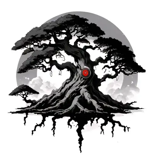 Poison Tree With Obito Small Trees Branches Coming Out With His Mangekyo Sharingan