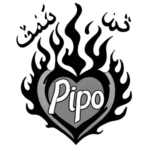 Write My Boyfriend Name Pipo With A Flaming Heart And An Arabic Kinfe In Flames