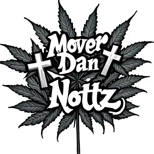 'Mover Dan Nottz' In Graffiti With Two Christian Crosses On With Ganja Leaves In