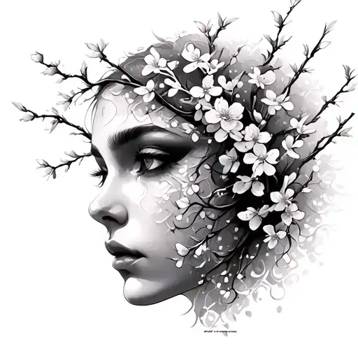 Generic Face And Cherry Blossom Tree