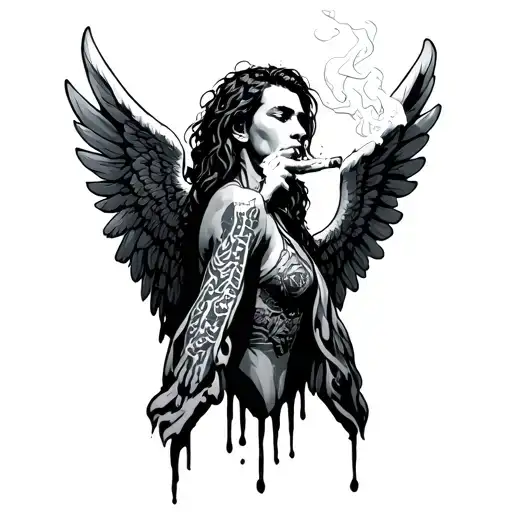 A Rebellious Angel Smoking A Joint With Wings Made Of Metallica Lyrics