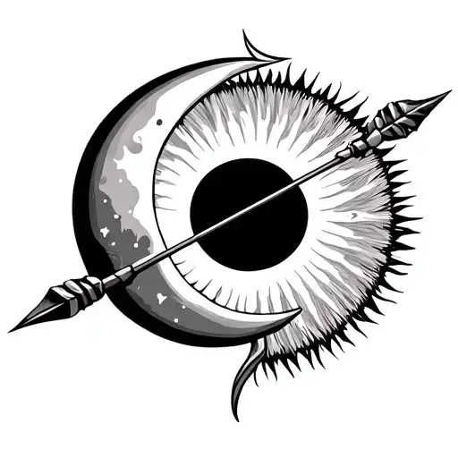 Bow And Arrow With Sun And Moon Merging Together