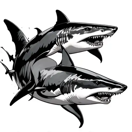 Two Sharks With Abstract Lines