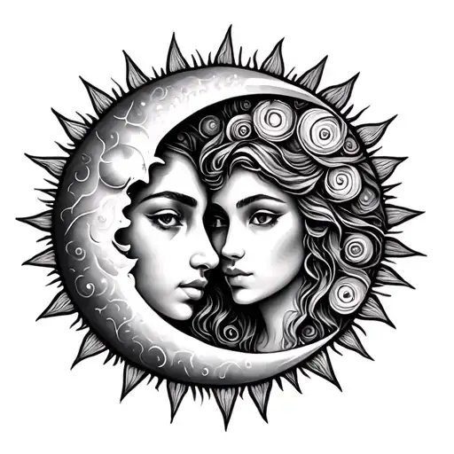 Sun And Moon Friends Tattoo Design