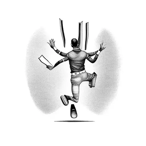 A Black-grey Tattoo Of A Cricket Player Jumping Out Of A Book