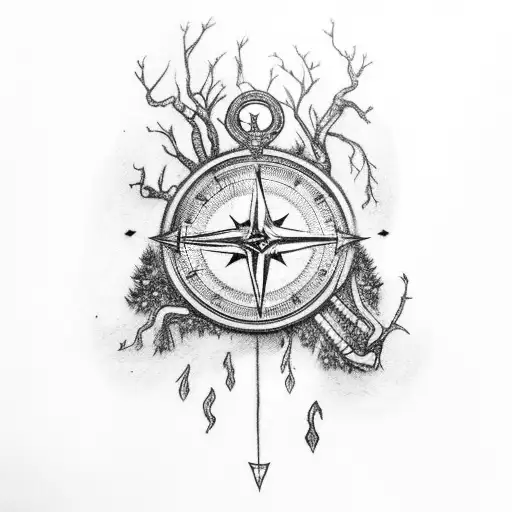 Hugin And Mugin In A Dark Forest With Lightning And A Viking Compass Made By A Tall Tree