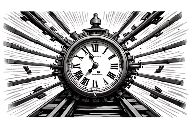 Train Tracks Going Into A Clock Face