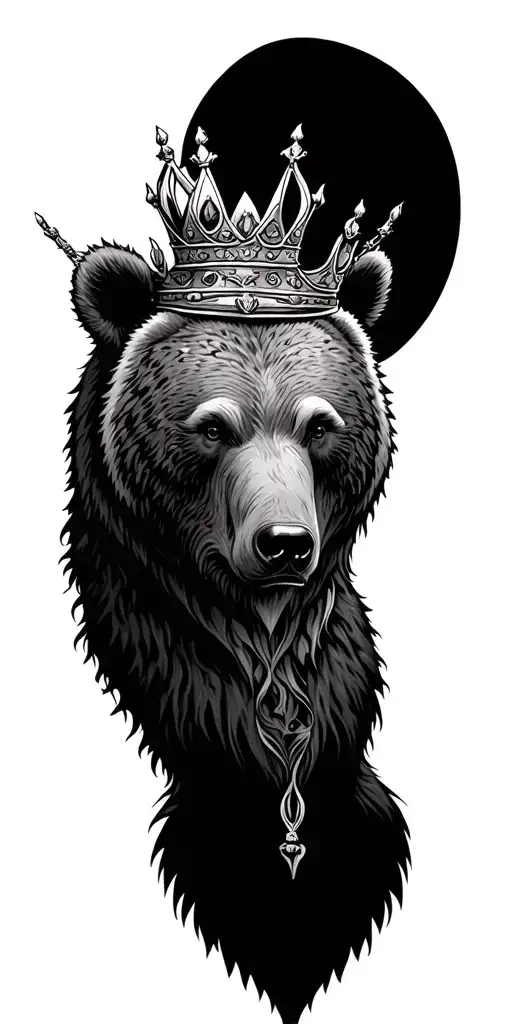Bear Head Tattoo Holding Crown Surrounded