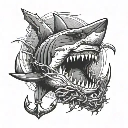 Great White Shark Navy Anchor