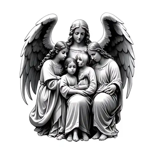 Guardian Angel Looking Over A Family